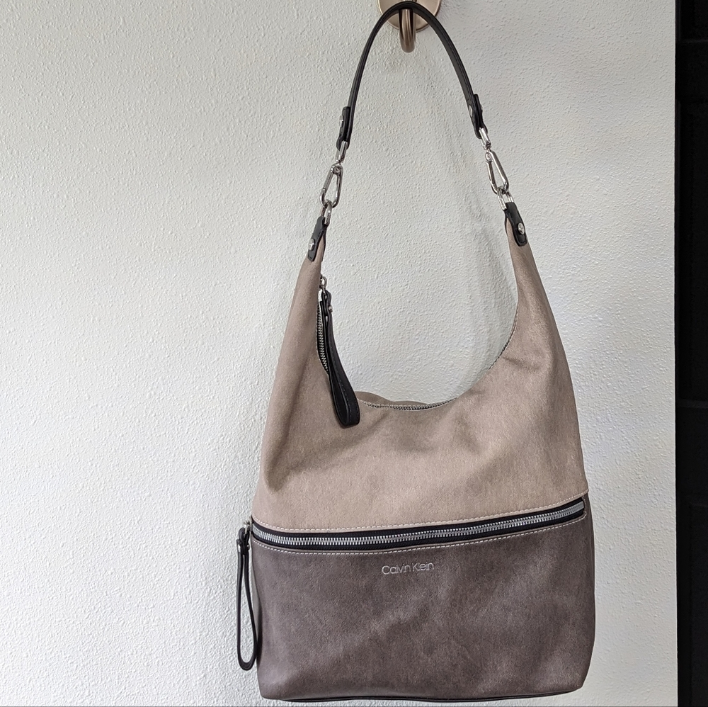 Calvin Klein Elaine Hobo Purse Grey Silver Combo